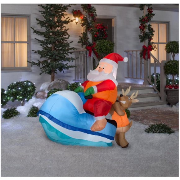 5 Ft Jet Ski Santa LED Christmas Airblown Inflatable Boat Florida Tropical Beach
